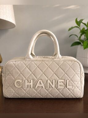CHANEL Quilted Canvas Top-Handle Bowler Bag